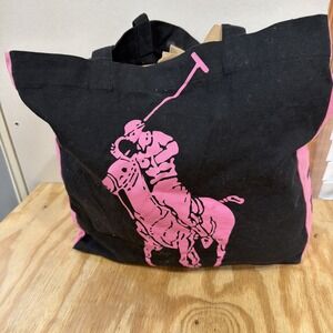 Polo Ralph Lauren Pink Pony Tote‎ Bag Black Pink Canvas Shopper
